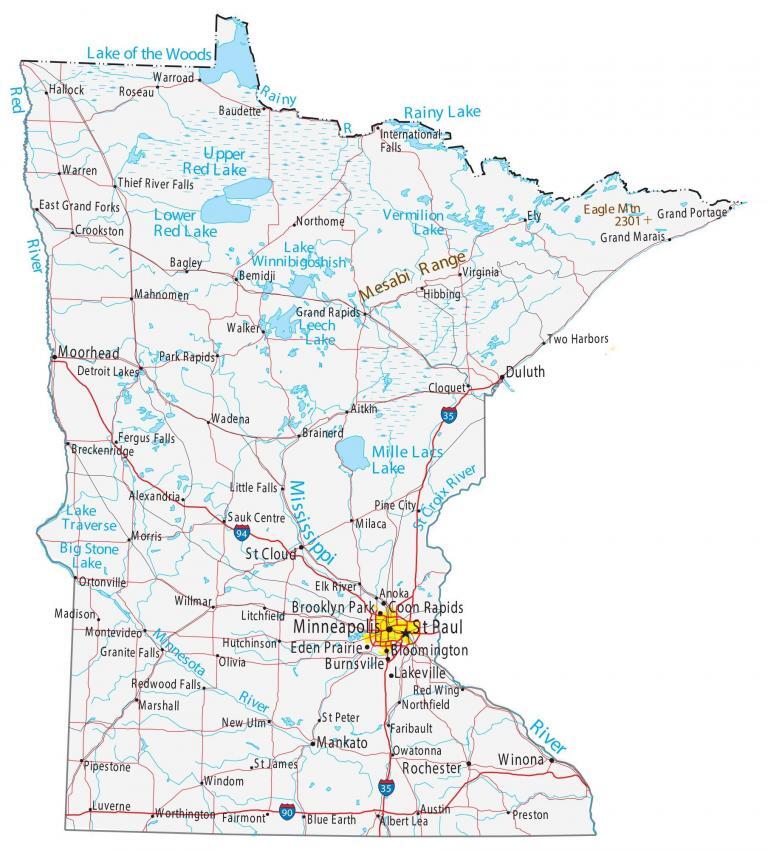 Map of Minnesota – Cities and Roads