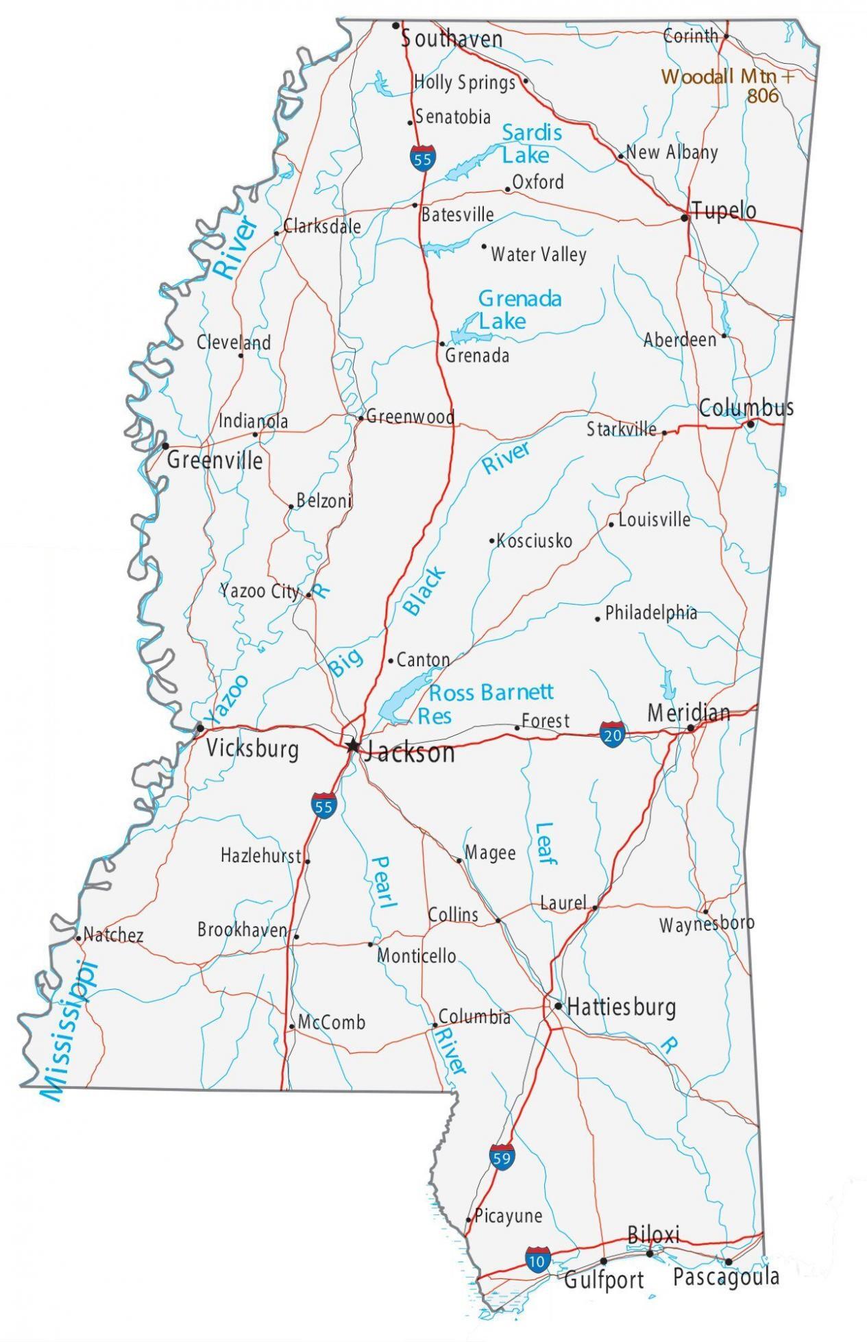 Mississippi State Map Places and Landmarks GIS Geography
