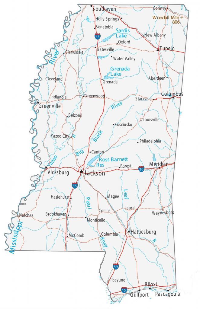 Mississippi detailed roads map with cities and highways.Free