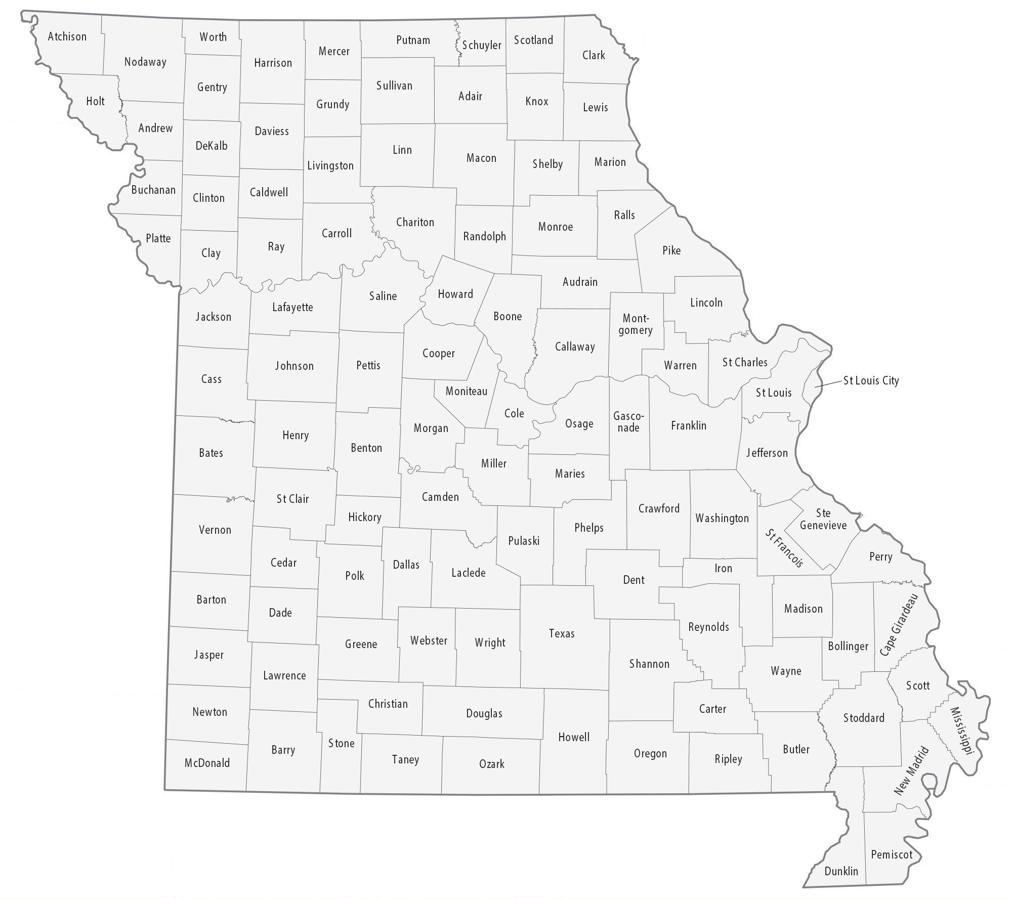 Missouri County Map and Independent City - GIS Geography