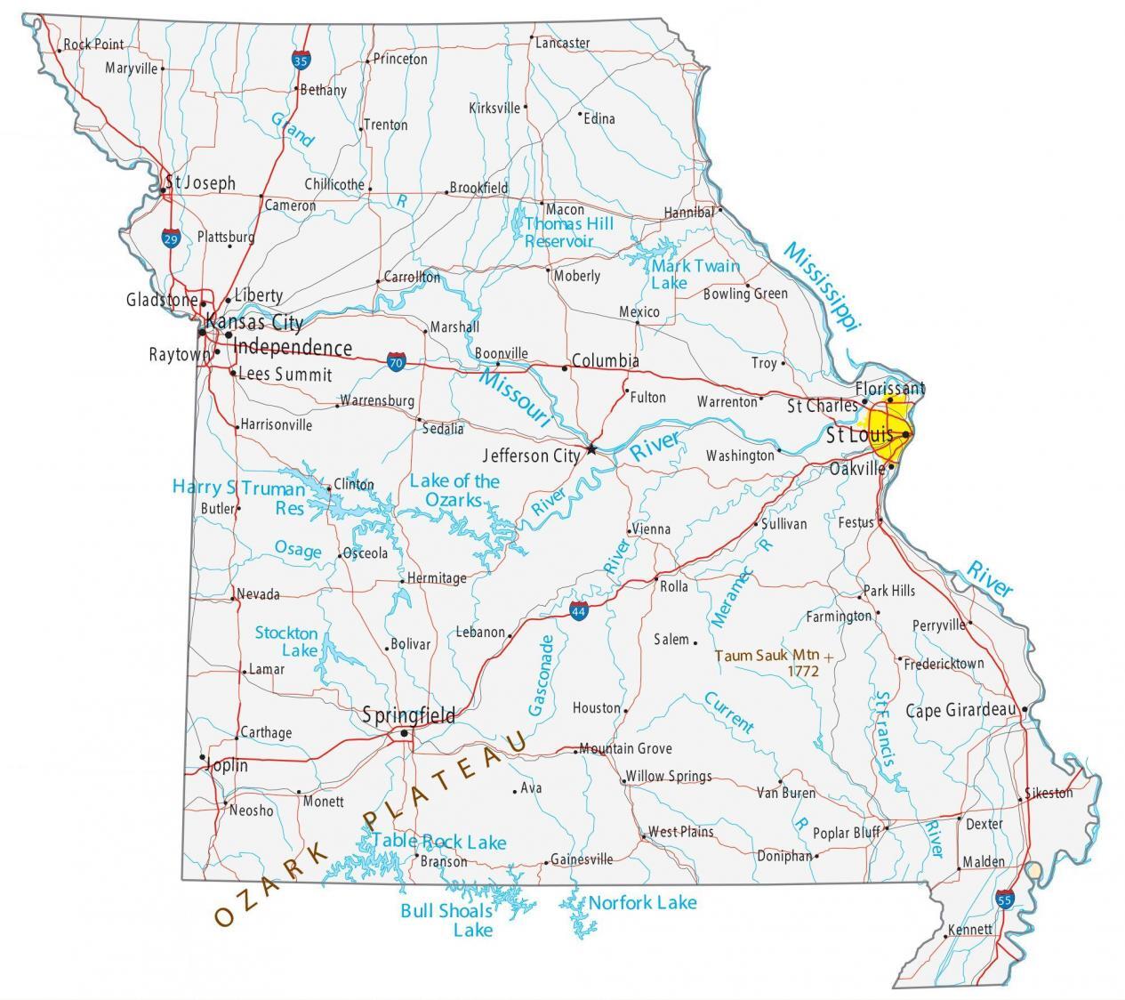 Missouri On A Map Map Of Missouri - Cities And Roads - Gis Geography