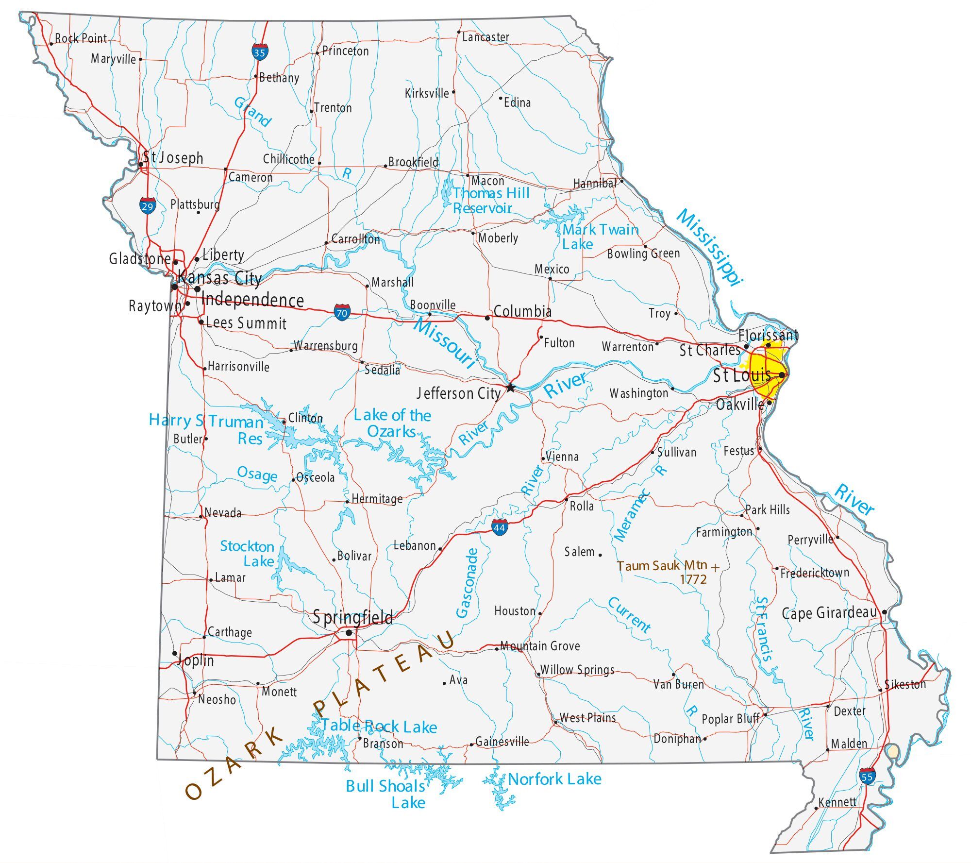 Missouri Map With Rivers And Cities Interactive Map   Missouri Map 