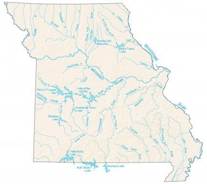 Missouri Rivers Lakes Map 425x378 