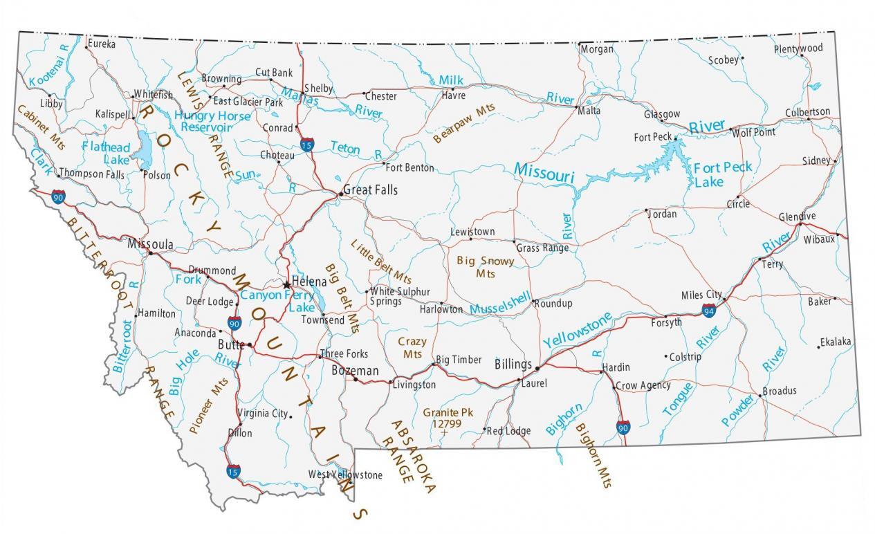 Map of Montana - Cities and Roads - GIS Geography