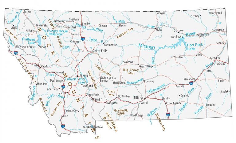 Map of Montana – Cities and Roads