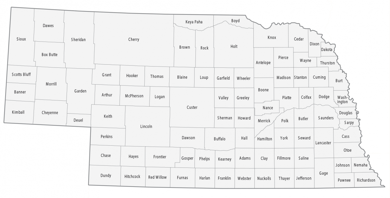 Nebraska County Map   Nebraska County Map 1265x643 