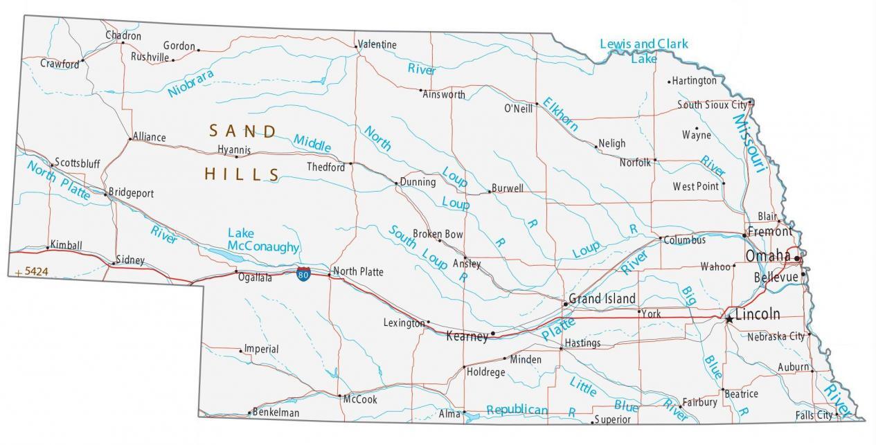 Map Of Nebraska Cities And Roads Gis Geography