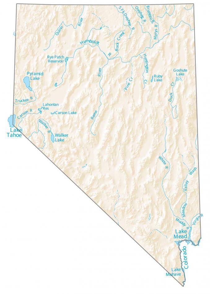 Nevada Lakes and Rivers Map