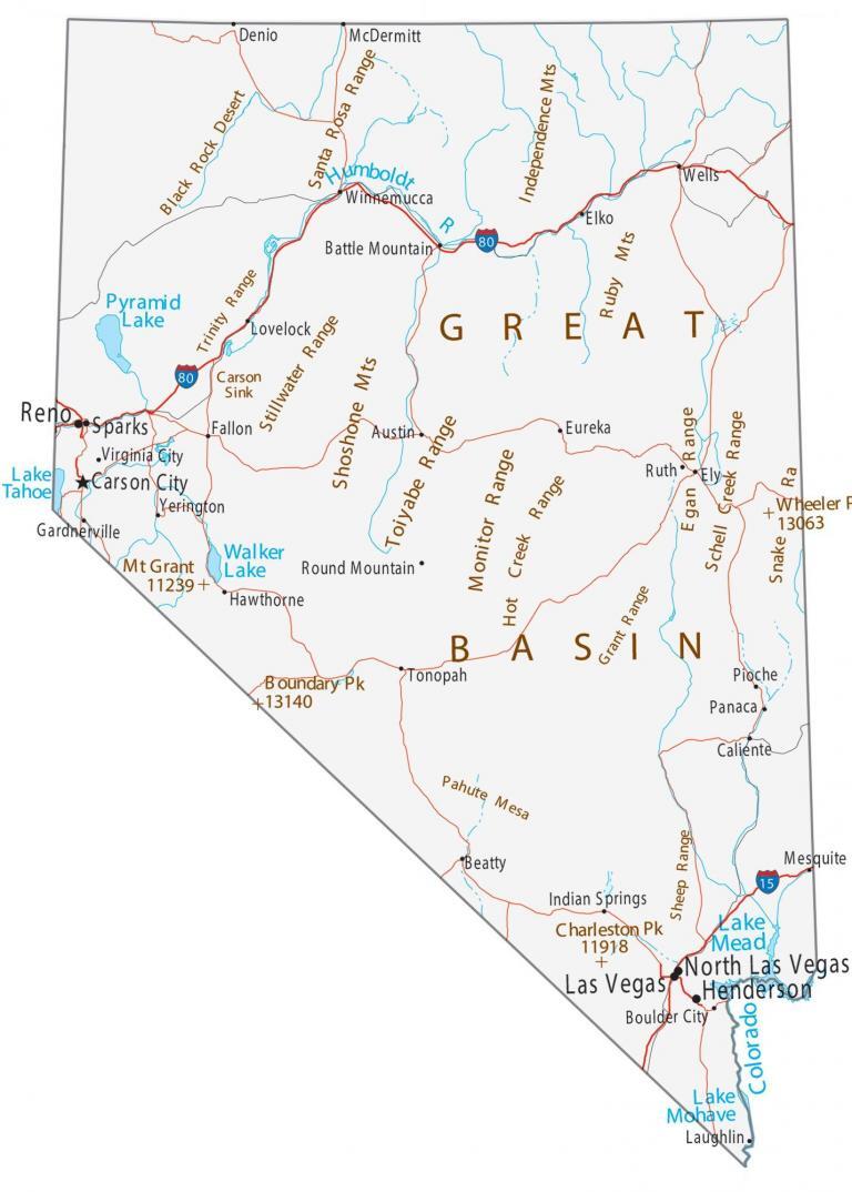Map of Nevada – Cities and Roads