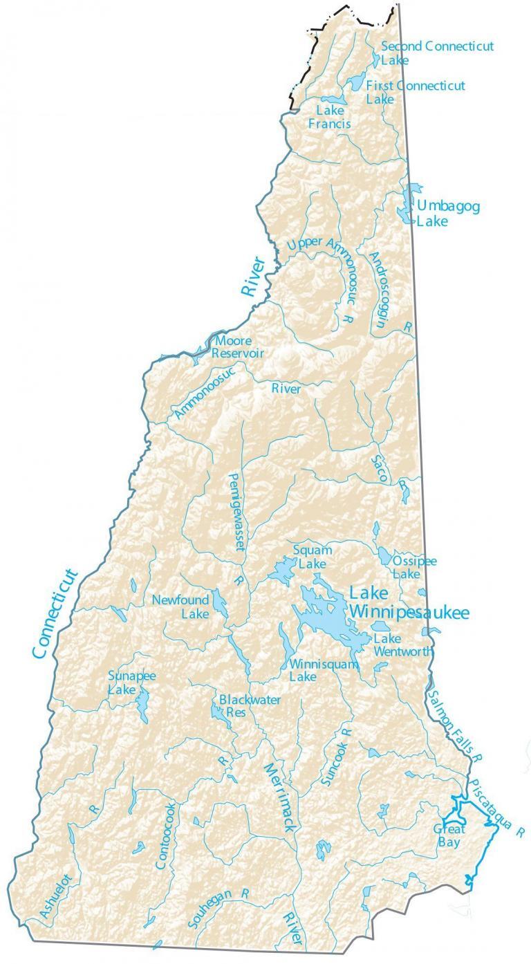 New Hampshire Lakes and Rivers Map