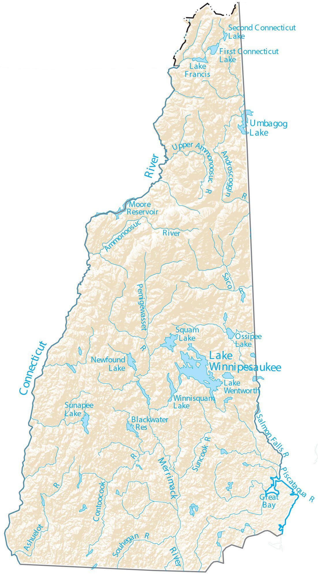 New Hampshire Lakes Rivers Map 