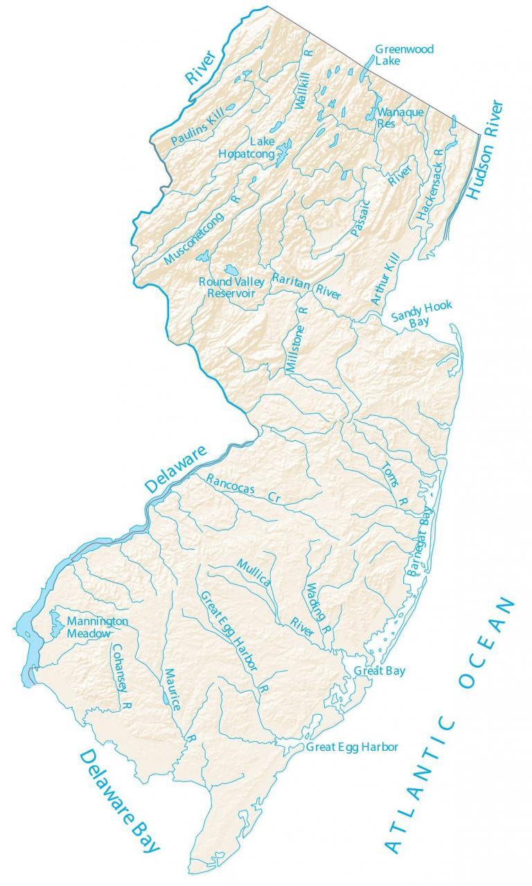 New Jersey Lakes and Rivers Map