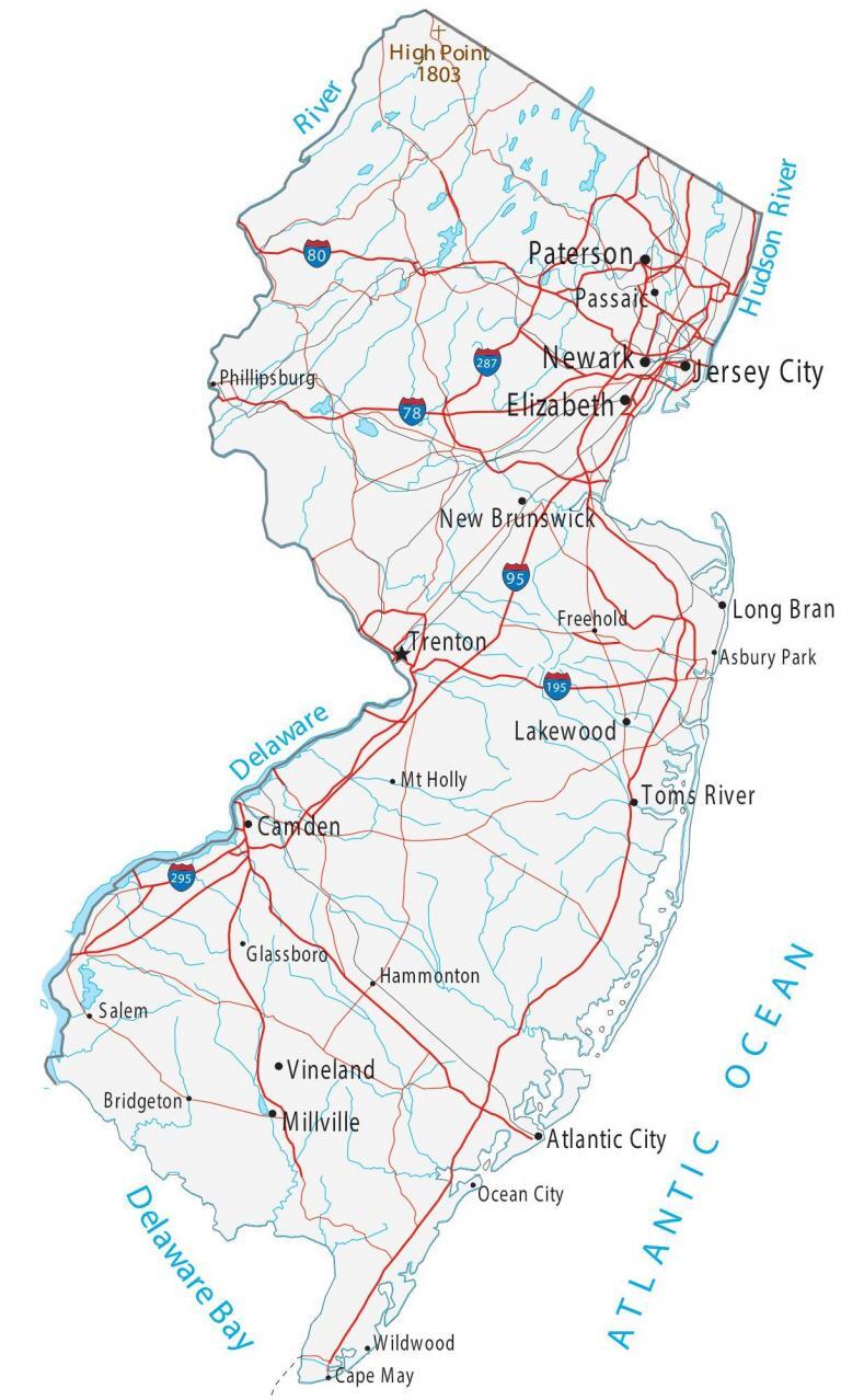 Map of New Jersey – Cities and Roads