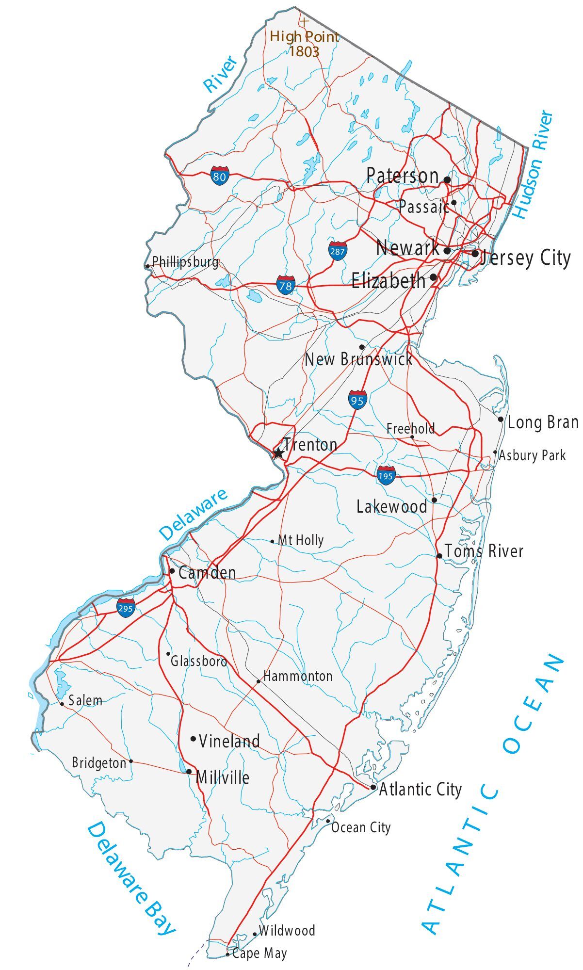 Map of New Jersey - Cities and Roads - GIS Geography