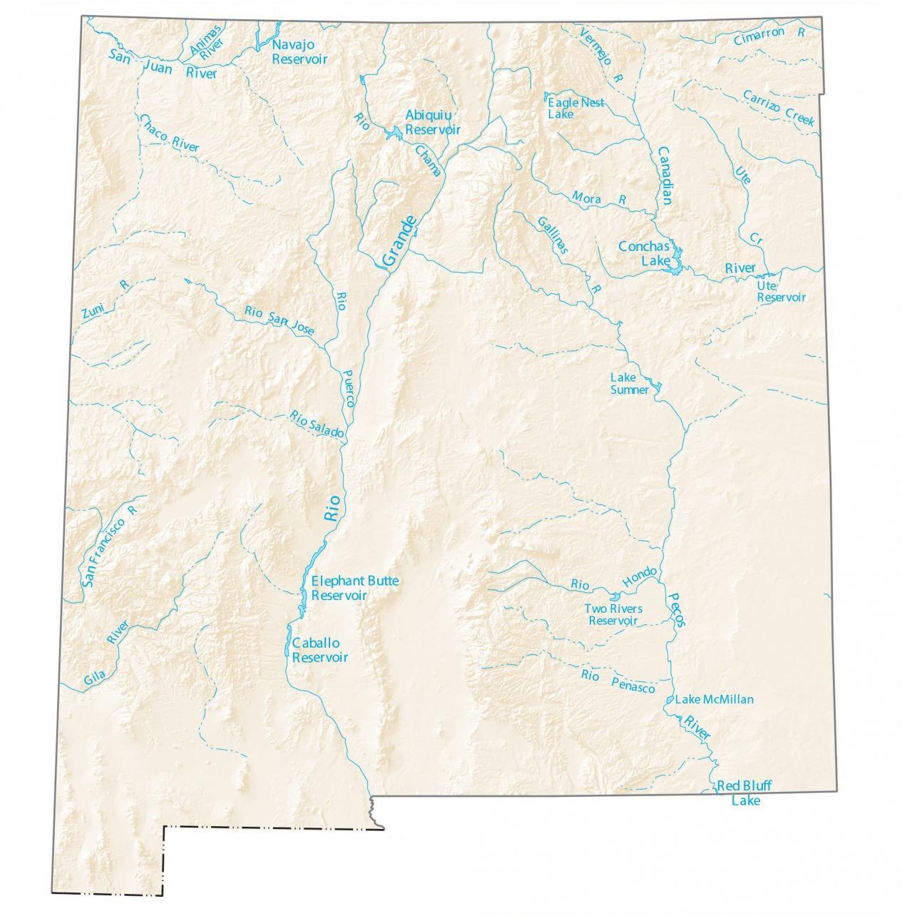 New Mexico Lakes and Rivers Map GIS Geography