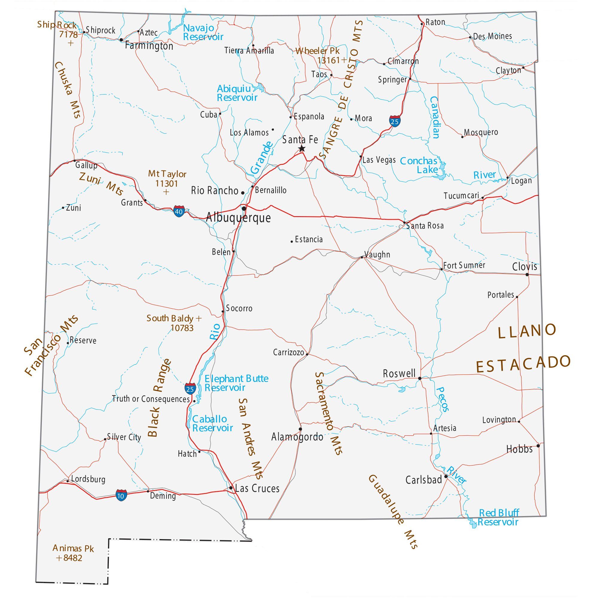 New Mexico Map - Cities and Roads - GIS Geography