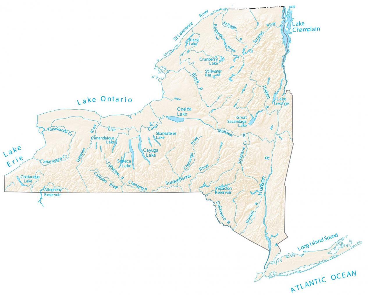 New York Lakes and Rivers Map