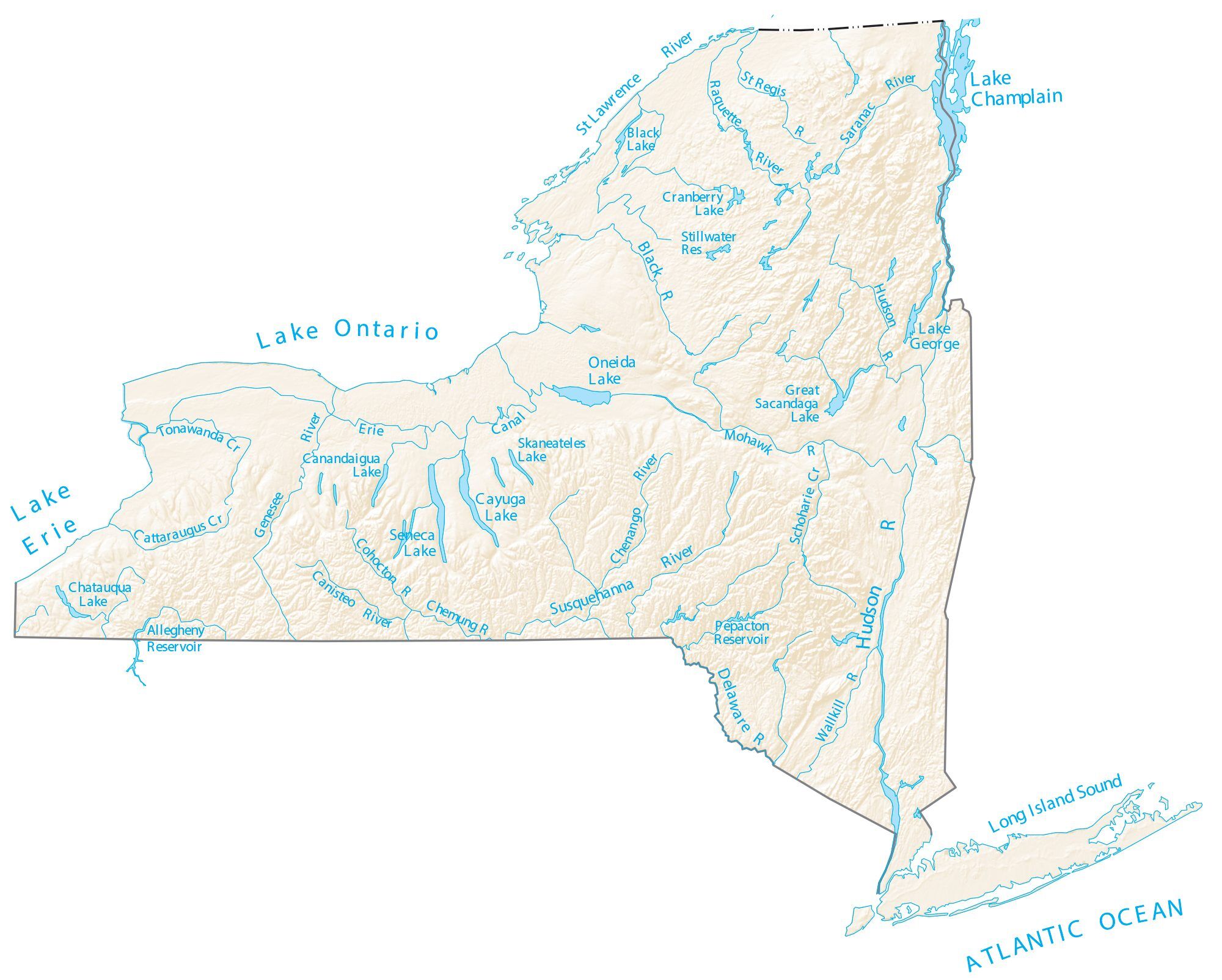 New York Lakes And Rivers Map Gis Geography