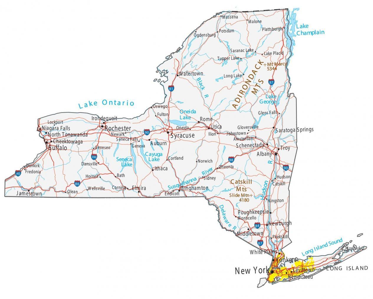 Map of New York Cities and Roads GIS Geography