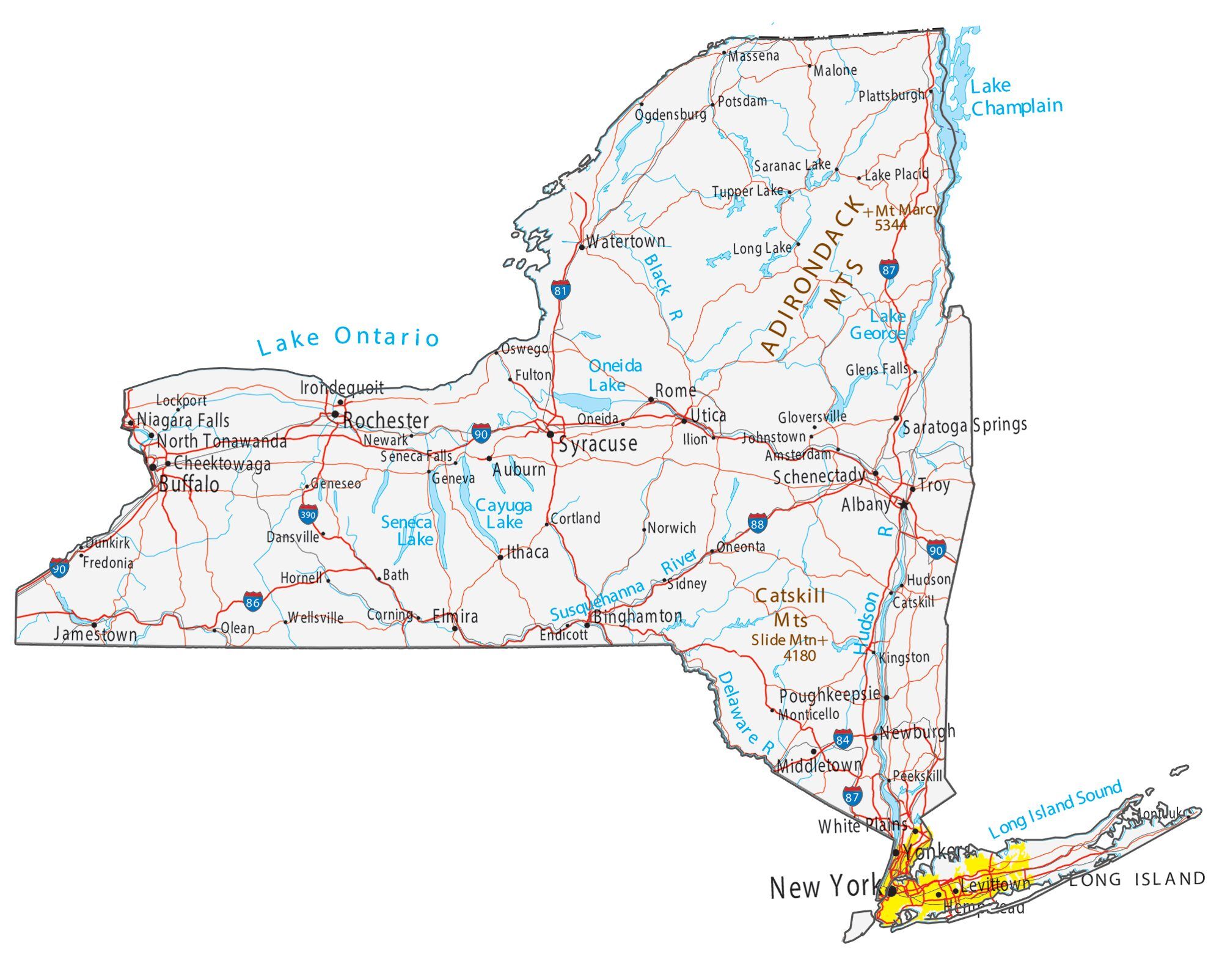 major cities new york map