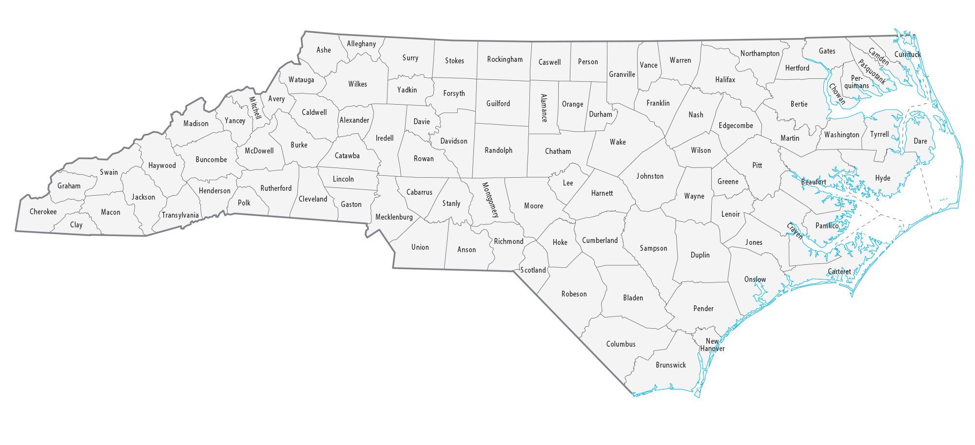 North Carolina County Map.