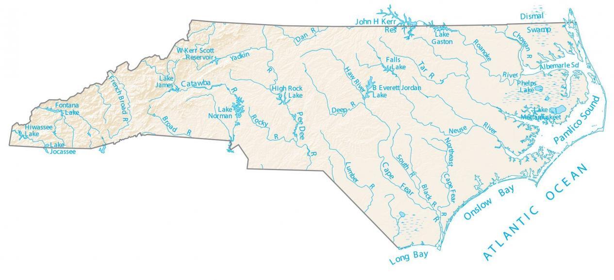 North Carolina Lakes and Rivers Map - GIS Geography