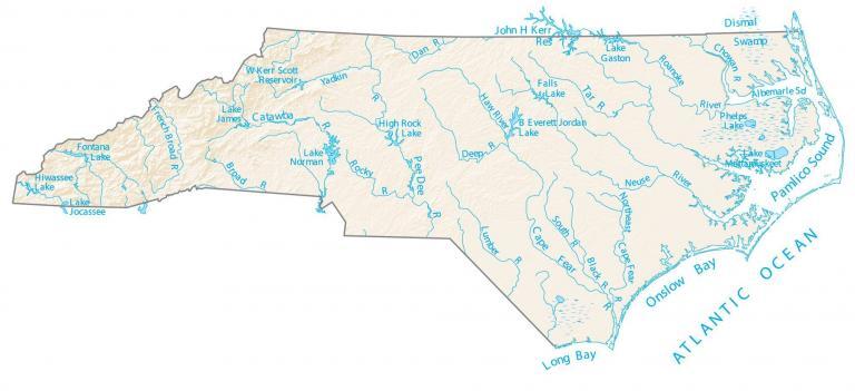 North Carolina Lakes and Rivers Map