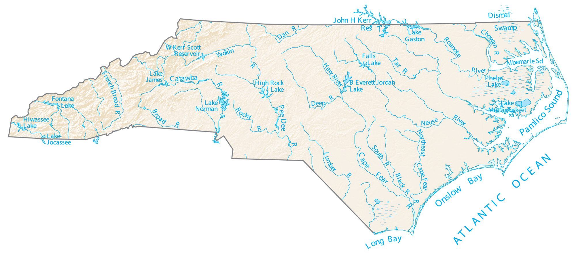 north carolina physical features map