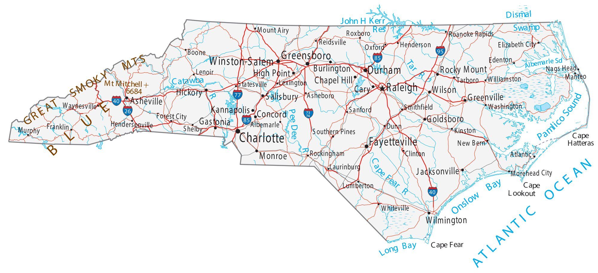 North Carolina Map - Cities and Roads - GIS Geography