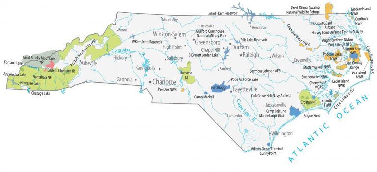 North Carolina State Map – Places and Landmarks