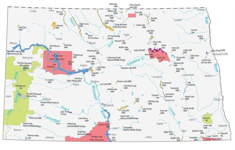 North Dakota State Map – Places and Landmarks