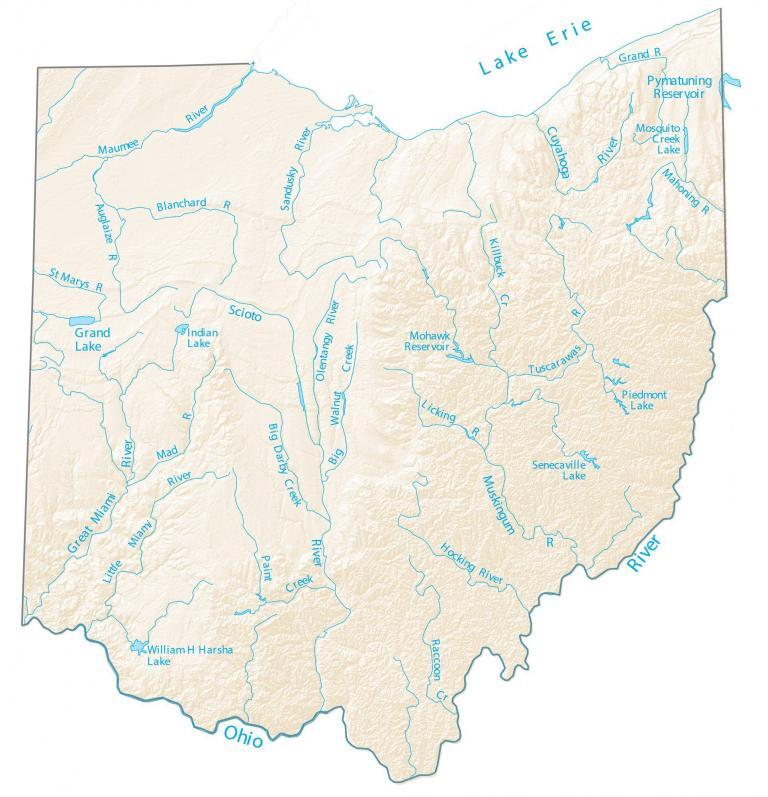 Ohio Lakes and Rivers Map