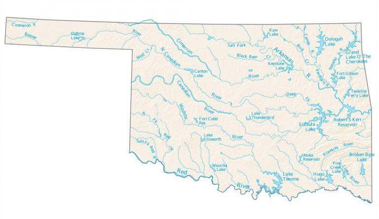 Oklahoma Lakes and Rivers Map