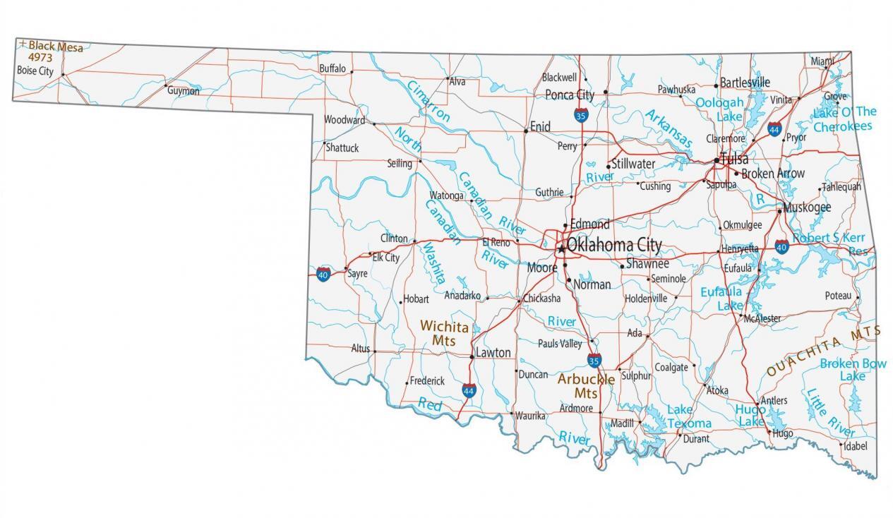 Map Of Oklahoma Cities And Roads GIS Geography   Oklahoma Map 1265x734 