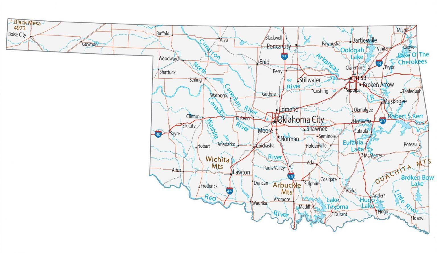Oklahoma Lakes and Rivers Map - GIS Geography