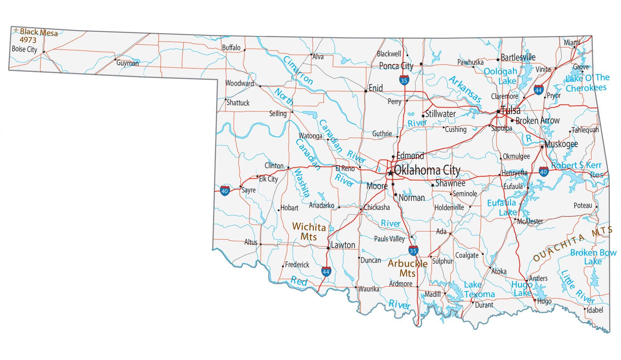Map of Oklahoma - Cities and Roads - GIS Geography