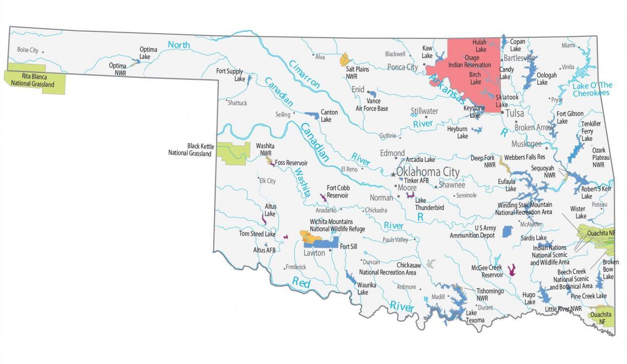 Oklahoma State Map Places and Landmarks GIS Geography