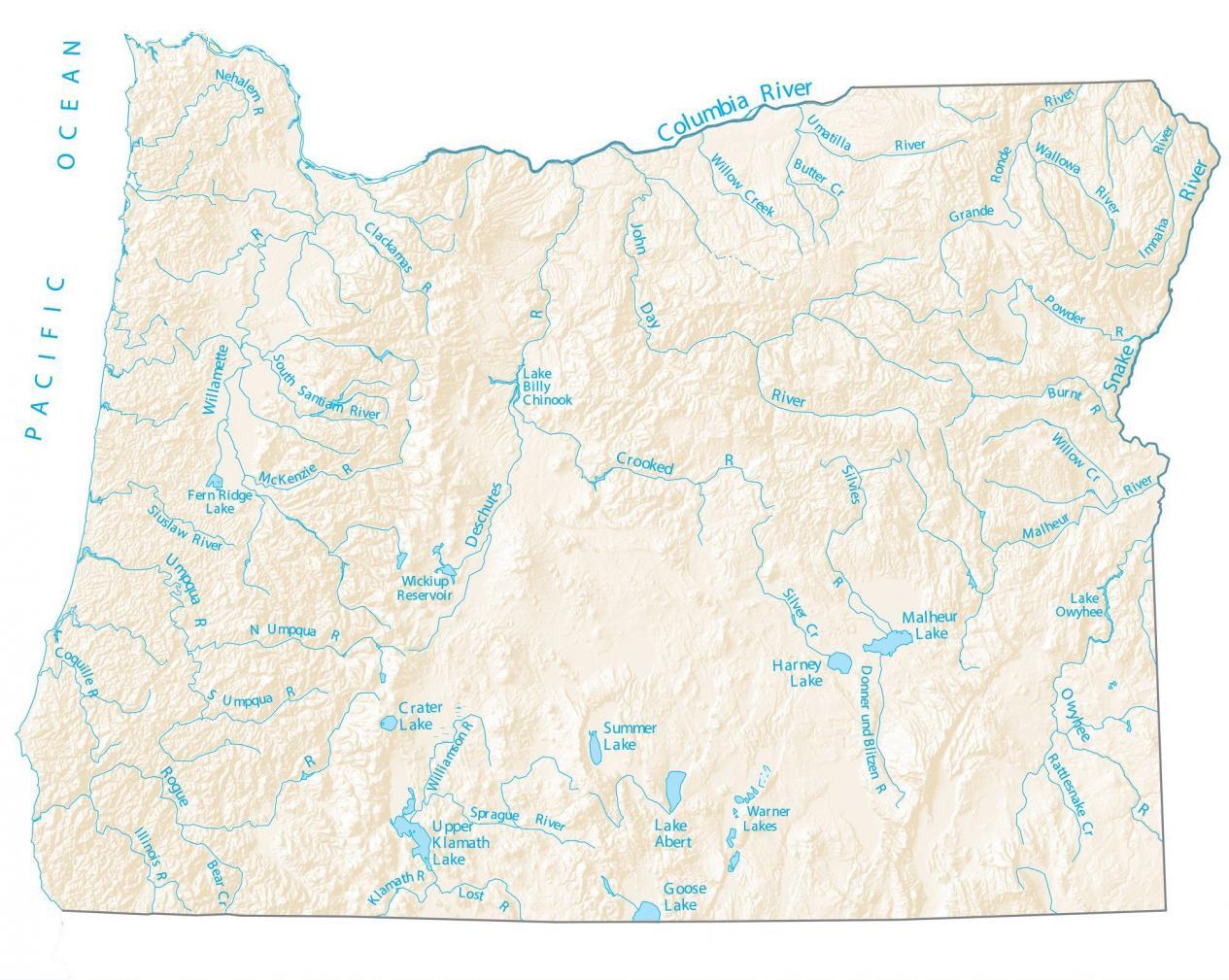 Oregon Lakes Rivers Map 1265x1009 