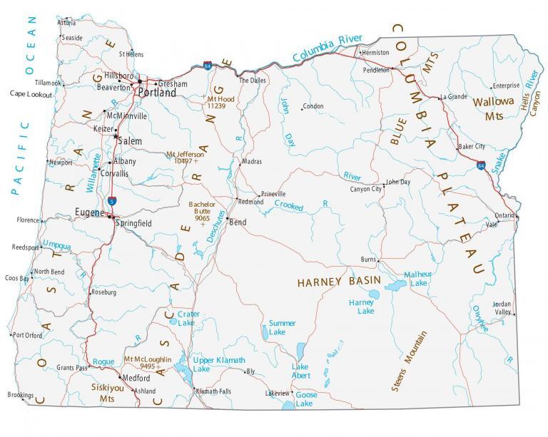 Map of Oregon – Cities and Roads