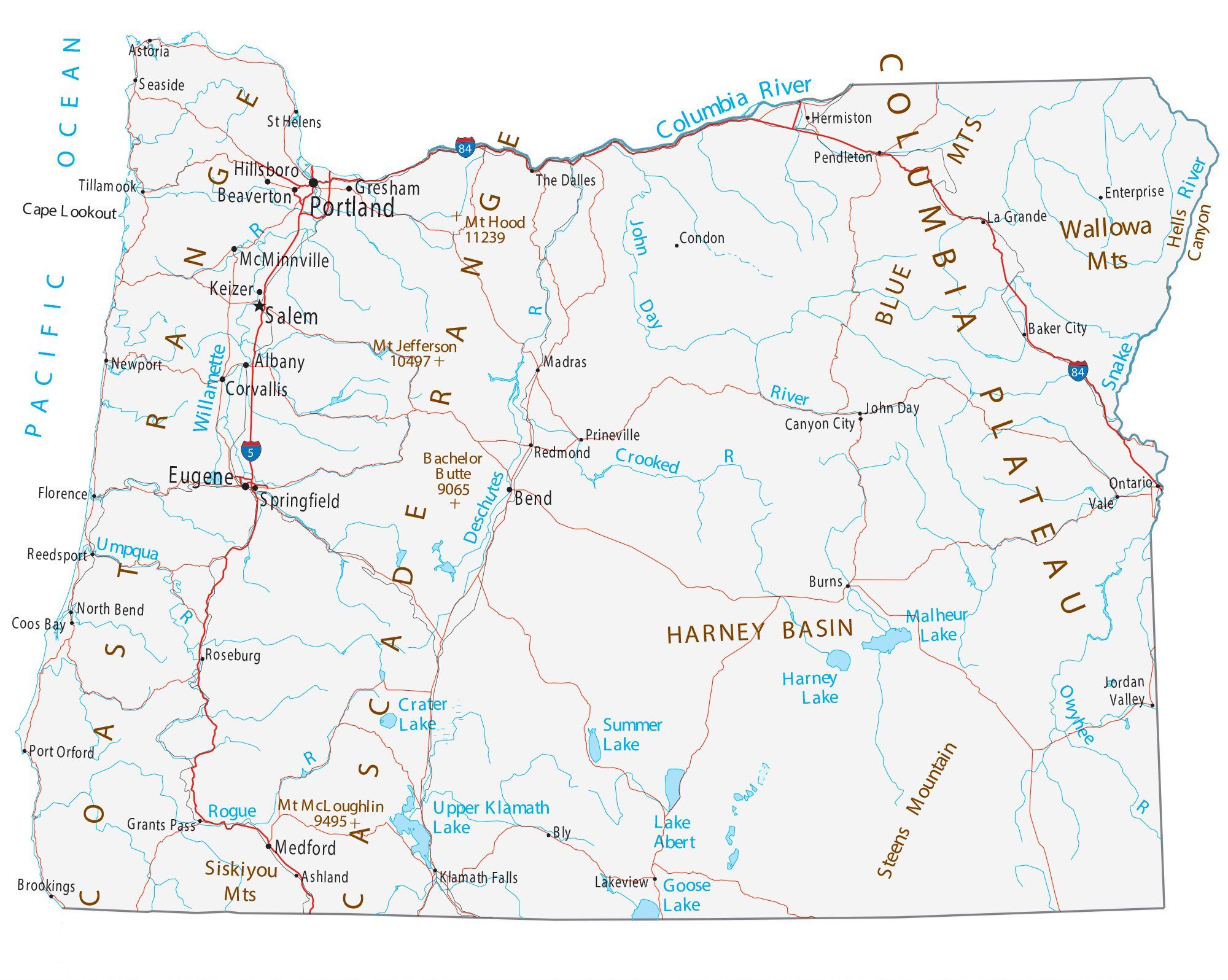 Map of Oregon - Cities and Roads - GIS Geography
