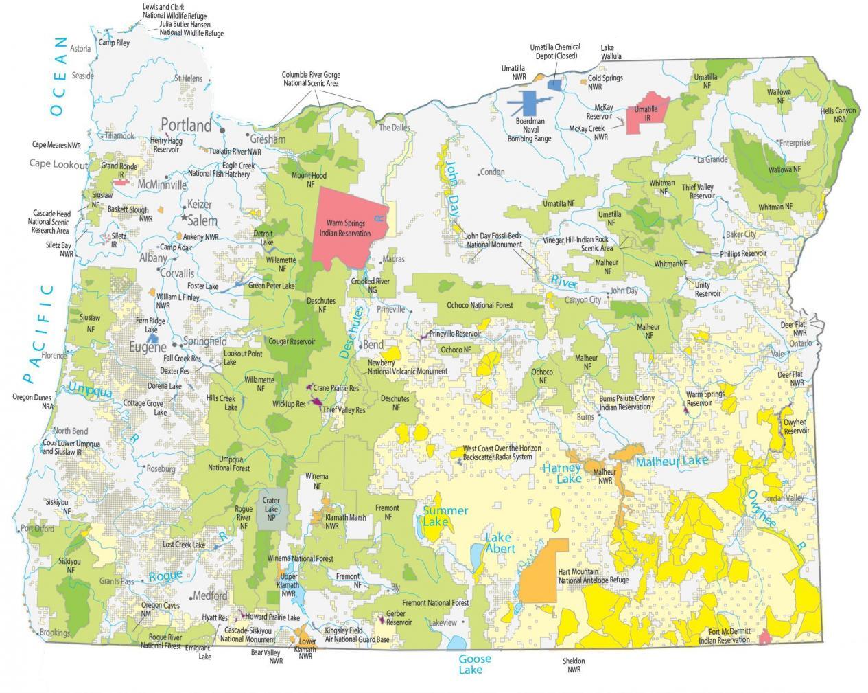 Oregon State Map - Places and Landmarks - GIS Geography