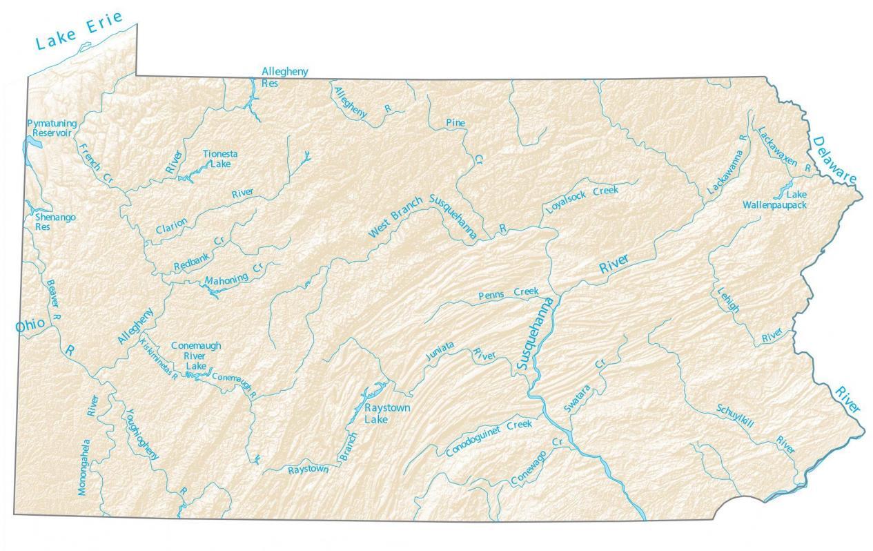 blank us map with rivers and mountains