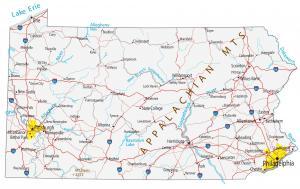 Map of Pennsylvania – Cities and Roads