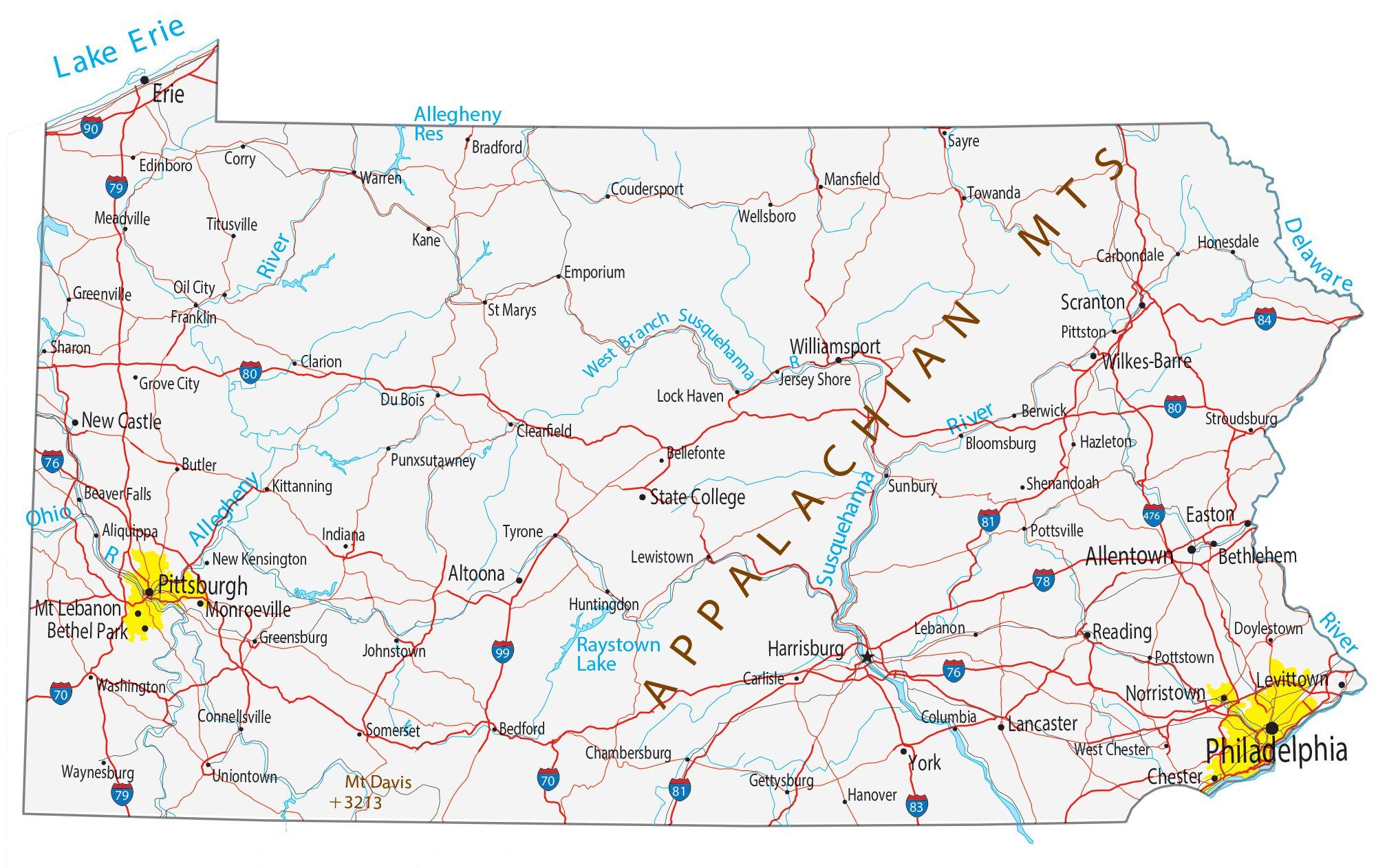 Map Of Pennsylvania Cities And Roads GIS Geography   Pennsylvania Map 