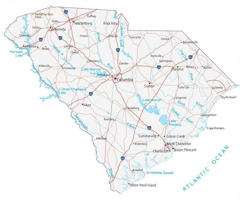South Carolina Map – Cities and Roads