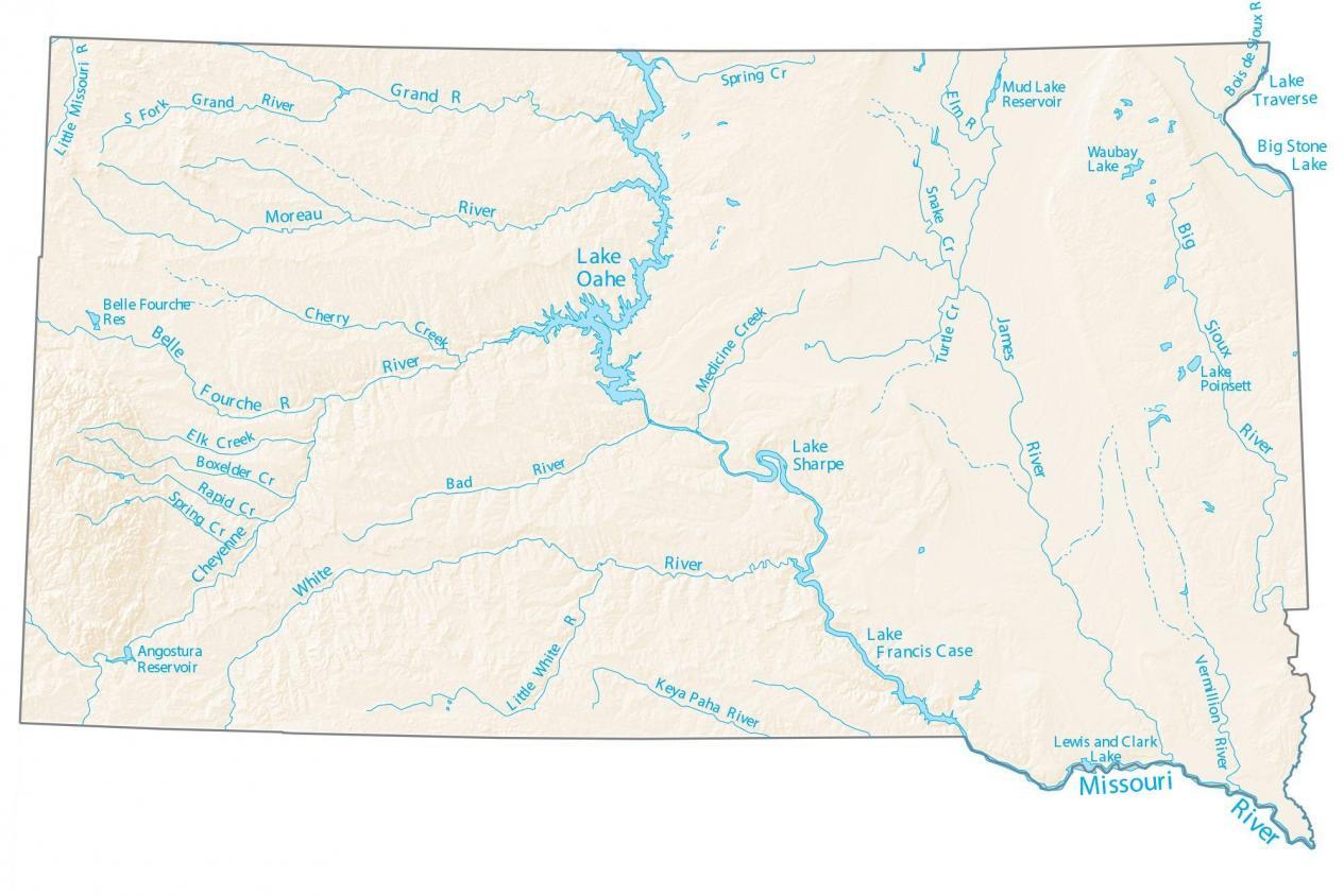 South Dakota Gis Map South Dakota Lakes And Rivers Map - Gis Geography