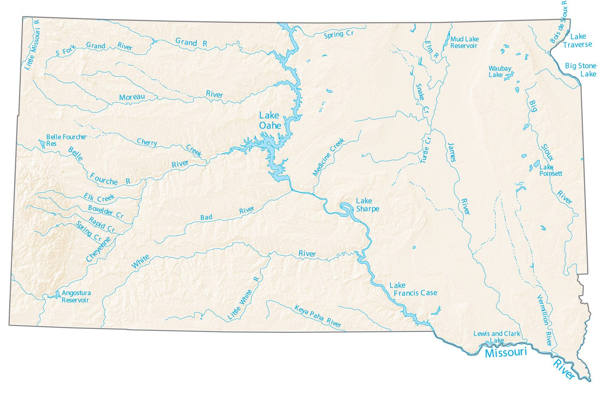 South Dakota Lakes And Rivers Map Gis Geography