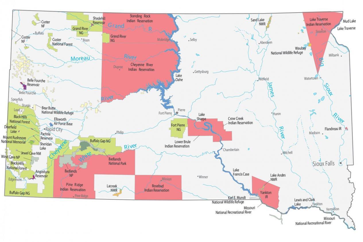 Public Land Map South Dakota South Dakota State Map - Places And Landmarks - Gis Geography