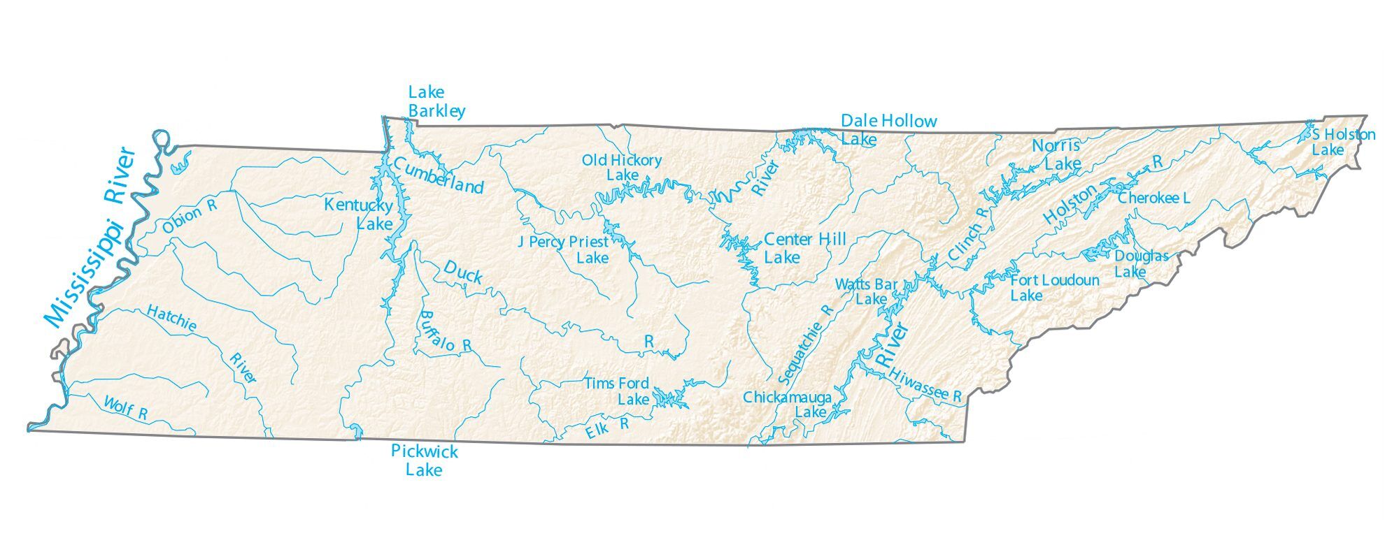 Tennessee Lakes And Rivers Map Gis Geography