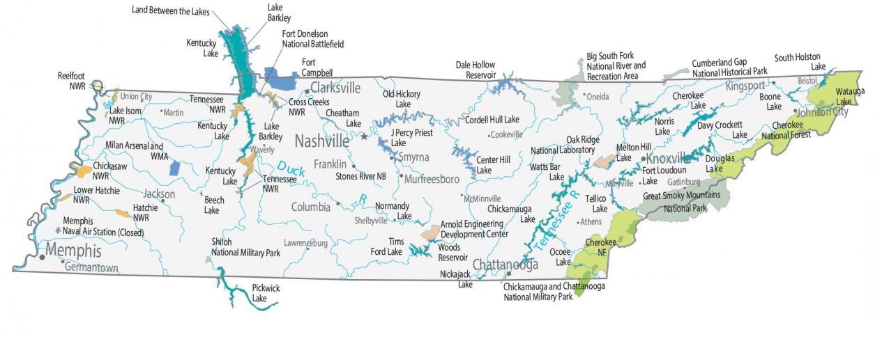 East Tennessee Lakes Map Tennessee State Map - Places And Landmarks - Gis Geography